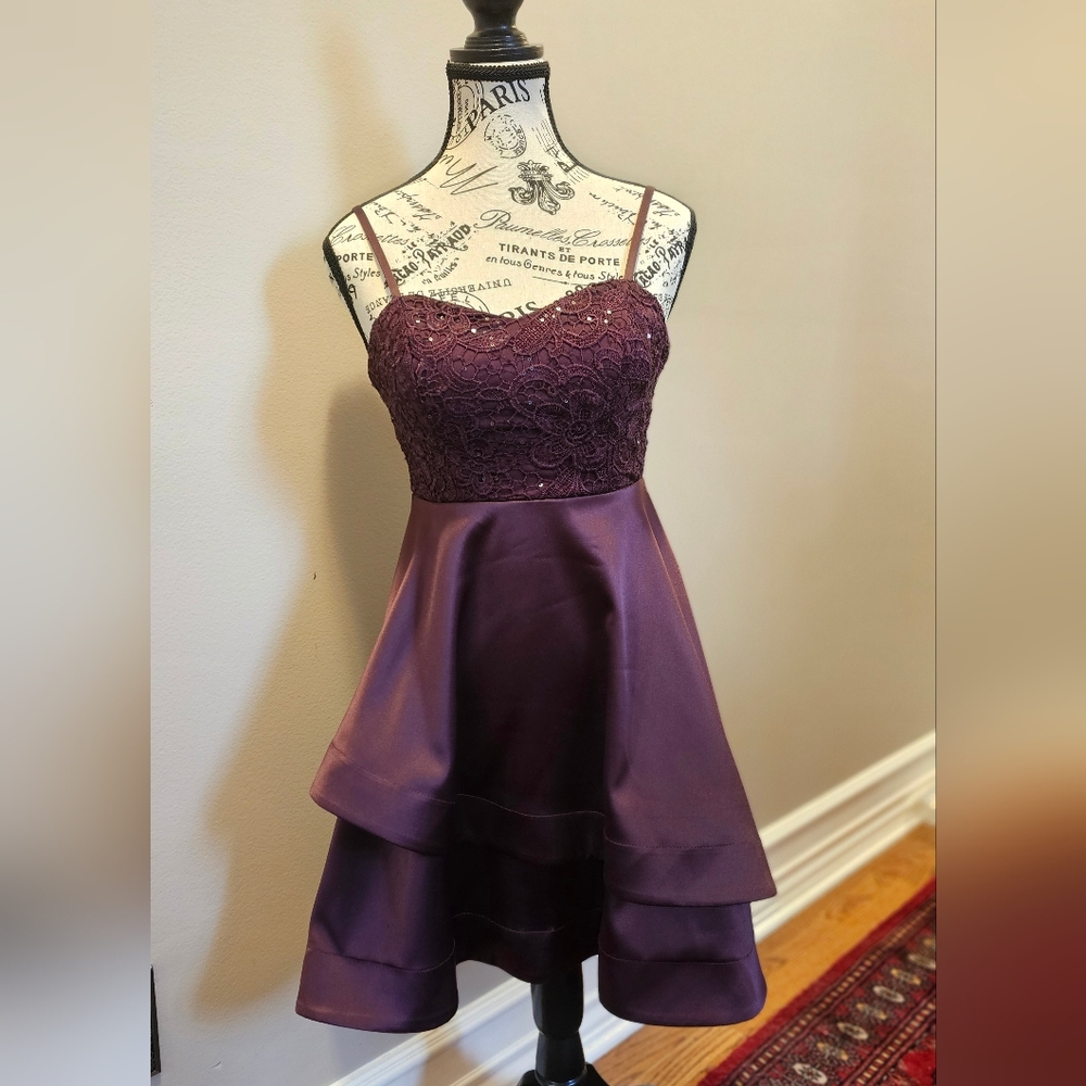 My Michelle Purple Burgundy Lace Mini Dress